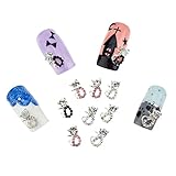 12 Silver Black AB Pink Cats Nail Art Decorations Crystals Jewels Gems By VAGA®