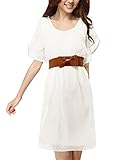 Allegra K Women Butterfly Sleeve Elastic Waist Belted Chiffon Short Dress