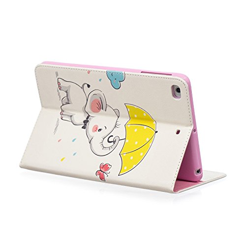 iPad Mini 3 Mini 4 Case,LittleMax(TM) Slim Fit Folio Stand Synthetic Leather Protective Cover [Card Slots] for Apple iPad Mini 1/2/3/4 7.9 inch [One Free Stylus] -# Yellow Umbrella Elephant - Thumbnail 4