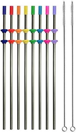 RAINIER Set of 8 Reusable Stainless Steel Metal Drinking Straws with Silicone Tips, Silencers, 2 Cleaning Brushes | Fits Yeti RTIC Tervis 30 oz Tumbler| Extra Long Straight 10.5 Inch Eco Friendly
