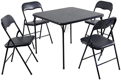 DPThouse 5PC Folding Table &amp; Chairs Set Game Parties Guest Home Furniture Portable Dining Set Black