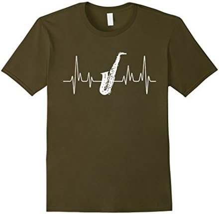 Men's Alto Saxophone Shirts - Alto Saxophone Heartbeat Shirt Medium Olive