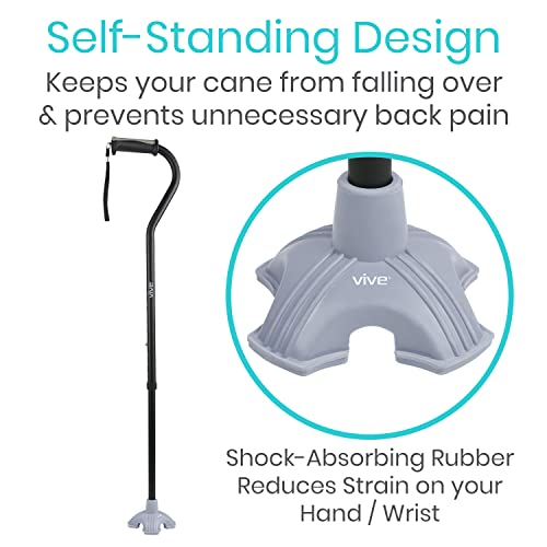 Vive Cane Tip Self Standing, Quad Rubber Replacement for Walking