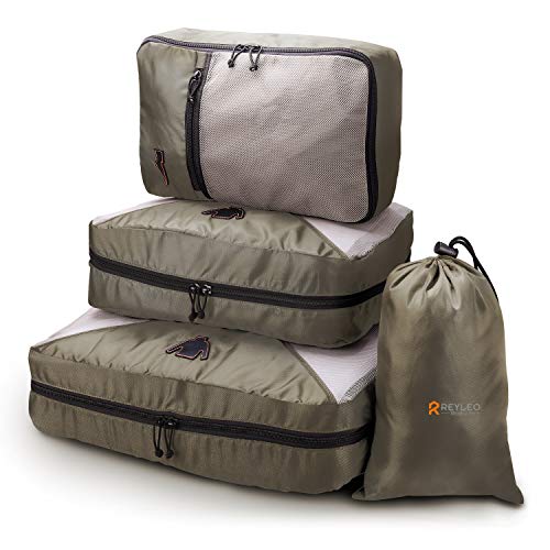 REYLEO 4 Set Packing Cubes Travel Luggage Organizer Storage Bags Pouch Clothing Shoe Sorting Packages Brown CCPO1 - Thumbnail 7