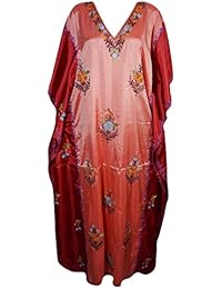 Alexa Womens Caftan Maxi Kimono Dresses Sunny Vacation Floral Embroidery Two Tone Kaftan Evening Dress