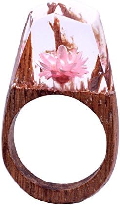 Qiaose Handmade Wood Resin Rings Real Flowers Inside Ring Jewelry For Womens (Style5, 7)
