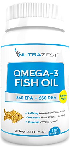 Premium Omega 3 Fish Oil - 2,500mg Lemon Flavored, Cold Pressed, Triple Strength Fish Oil Capsules - 860mg EPA & 650mg DHA for Heart, Joints, Brain, Vision & Immunity Benefits – 180 Softgels Premium Omega 3 Fish Oil - 2,500mg Lemon Flavored, Cold Pressed, Triple Strength Fish Oil Capsules - 860mg EPA & 650mg DHA for Heart, Joints, Brain, Vision & Immunity Benefits – 180 Softgels