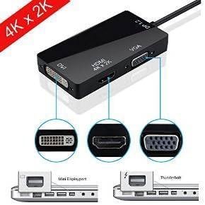 Homtech [DP 1.2 Version] Super 4K2K Primium Mini Displayport DP Thunderbolt Male to DVI VGA HDMI Female TV AV Video HDTV Adapter Cable 3 In1 - Black