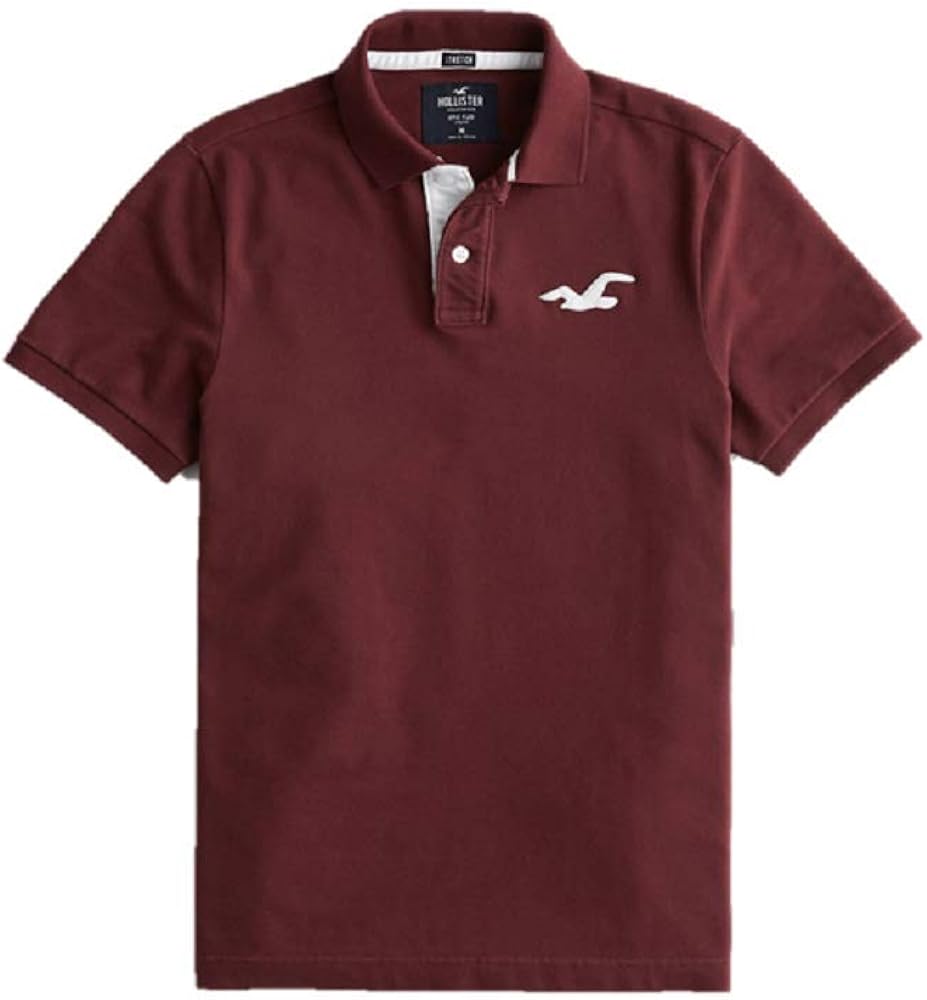 Hollister New Burgundy Flex Stretch Polo Shirt Men SZ Small/S Amazon