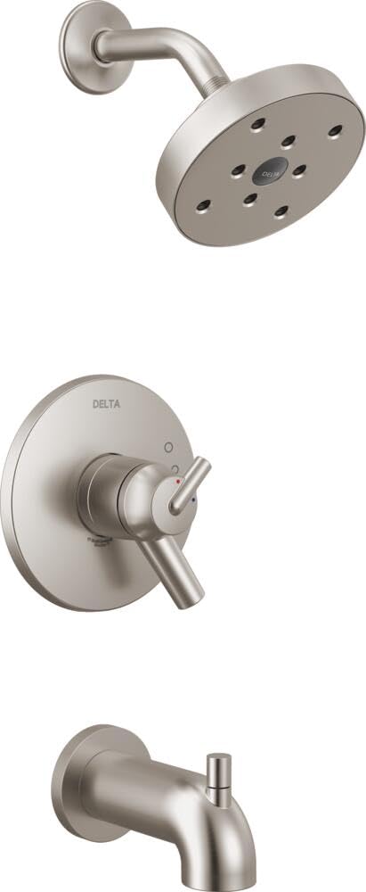 Photo 1 of Delta Faucet Trinsic 17 Series Dual-Function Tub and Shower Trim Kit, Shower Faucet, Single-Spray H2Okinetic Shower Head, Stainless T17459-SS (Valve Not Included)