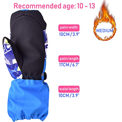 HUO ZAO Boys Cold Weather Waterproof Snow Mitten Winter Warm Gloves for Snowboard Skiing (Blue) M