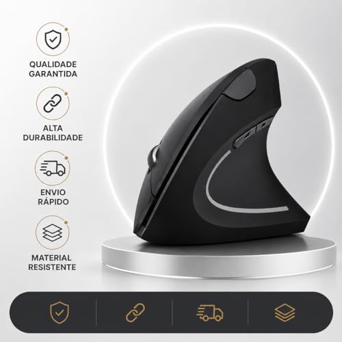 Mouse Ergonômico Sem Fio Vertical Recarregável Silencioso RGB - Reduz Dor no Pulso e Fadiga – Compatível com Windows, Mac, Notebook, PC – Preto, Design Ortopédico DPI Ajustável