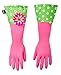 Addis Vigar Pink Latex Dishwashing Gloves with Extended Flower Power Motif Cuff, 16-7/8-Inches Long