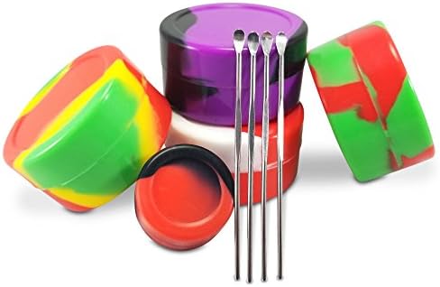 4 Pack of 22ml Large Nonstick Silicone WAX DAB Container , For Oil Wax Concentrate + FREE dabbers and extra smaller jar (4 Pack, Random)