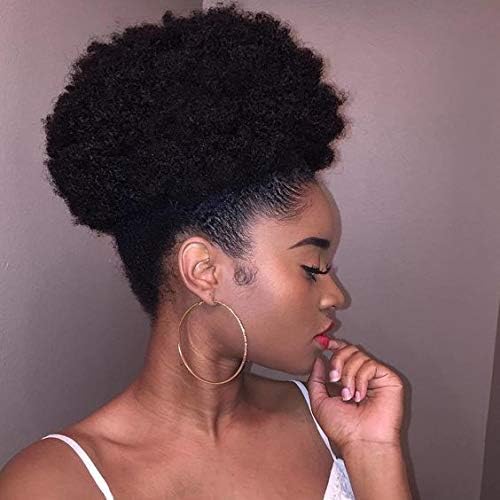 Yvonne Afro Puff Drawstring Ponytail Human Hair Extensions Kinky Curly With Clips Brazilian Virgin Hair Natural Color 12 Inches
