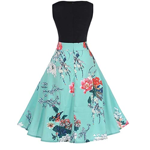 Usstore Dress For Women Floral Bodycon Print Sleeveless Evening Formal Ball Gown Princess Dresses (Blue, XXL)