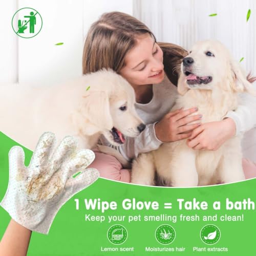 15 COUNT DOG WIPES PLANT OIL GROOMING GLOVES BATH WIPES WATERLESS CAT SHAMPOO PETS WIPES FOR PAWS, BUTT, FACE AND FUR