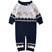 ZIYOYOR Newborn Baby Christmas Reindeer Romper Knitted Sweaters Outfit (0-4Months, Navy Blue)