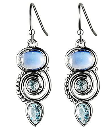 Damos Jewelry Women's 925 Sterling Silver Moonstone Drop Earrings Hypoallergenic Earrings for Girls and Teenagers, Sterling Silver, Moonstone azure