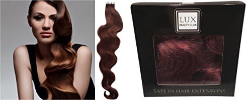 20" Color 33 Medium Auburn Wavy 20 Pcs per Package Indian Remy Human Tape In Hair Extensions by Lux Beauty Club