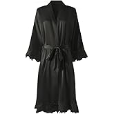Polar Rabbit Womens Lace Robe Silk Robes Short Bridal Robe, Sleepwear Wedding For Bridal Bride Bridesmaid Soft Kimono Robes