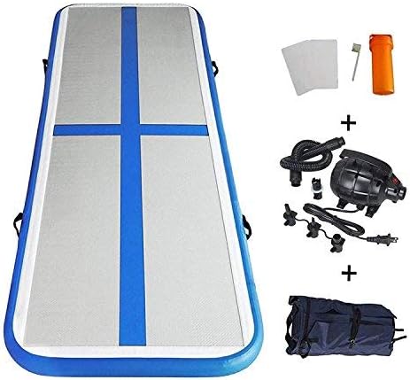 EZ GLAM 10ft/13ft/16ft/20ft/27ft Gymnastics Air Track Air Floor Inflatable Tumbling Mat with Electric Air Pump for Gymnastics Inflatable Air Track (10ftX3.3ftX4in, Light Blue)