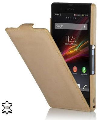 StilGut Ultraslim Leather Case Compatible with Sony Xperia Z, Old Style Sand Beige