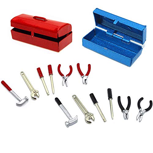 Que-T Mini Hammer Wrench Screwdriver Tools Box 1:10 Accessories Car Truck Decor Parts for CC01 Axial SCX10 D90 D110 TF2 TRX-4 RC Car (Blue)