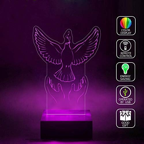 3D Illusion LED Projector Lamp Flying Peace Pigeons Home Bedroom Decorative 3D Lamp RGB Full Color 44 Key Remote Control USB Cable Lamp Best Gift Desk Table Lighting Toys