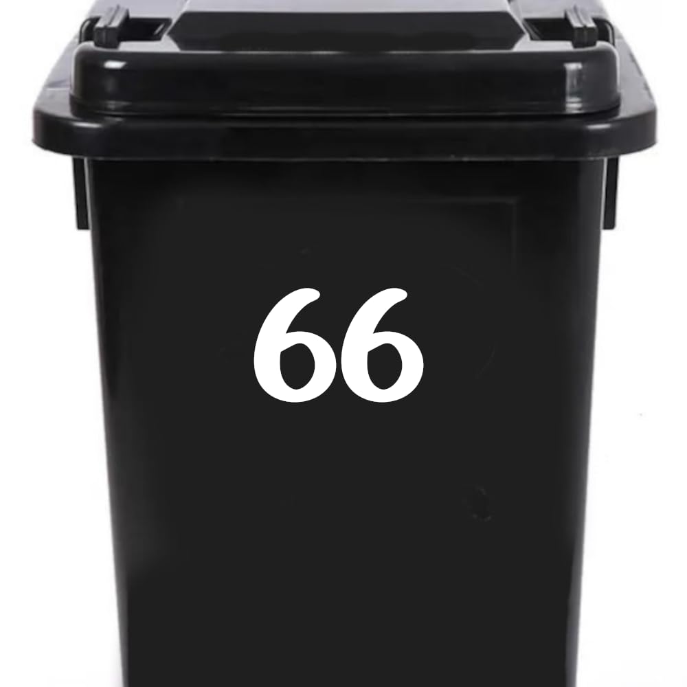 Pack of 4 House Number Wheelie Bin Stickers - Waterproof Decals - Easy-to-Apply - Recycling Boxes - Party Decorations (66)