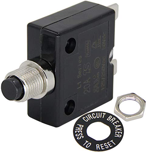 RKURCK 125-250V AC 50V DC Push Button Circuit Breaker 20Amp Thermal Overload Protector L1 Series Manual Reset Thermal Circuit Breaker 20A