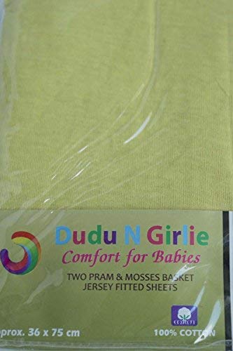 Dudu N Girlie Moses Basket Fitted Sheets Set - 100% Jersey Cotton Bassinet Size Newborn Hypoallergenic Breathable Easy Care Soft Fitted Sheet For Baby Bassinet (Pack of 2, Yellow)