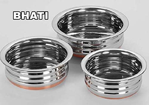 BHATI Stainless Steel Urli/pot For Cookware & Serveware, 0.5 L, 1 L and 1.3 L, 3 Piece (Silver)