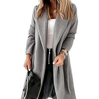 Womens Classic Coat Lapel Collar Open Front Belted Long Jacket