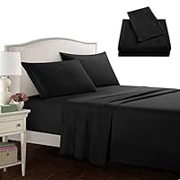 GLAUCUS 4pcs Bed Sheet Set Bedding Set Deep Pocket Hotel Luxury Extra Soft Sheet Set Extra Deep Pocket Fitted Sheet Pillow Cases Twin Full Queen King Size (Black, Queen Size)