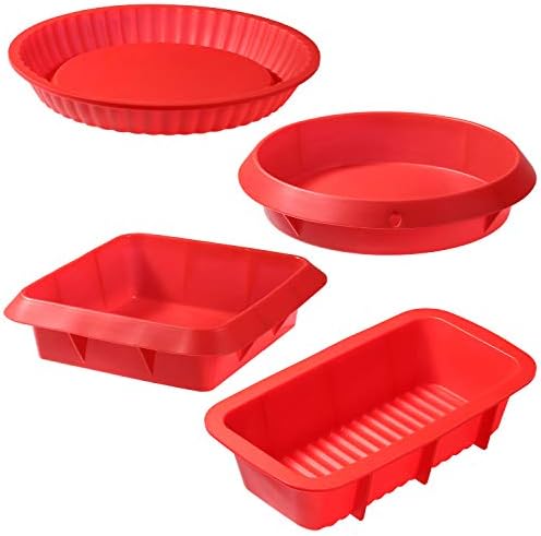 EKKONG Moulle Silicone Patisserie, Lot de 4 Moules à Gâteau en Silicone, Forme Ronde, Forme Carrée, Moule à Pain, Moule à Tarte, Antiadhésive & Facile à nettoyer - Cuisine A Vivre EKKONG Moulle Silicone Patisserie, Lot de 4 Moules à Gâteau en Silicone, Forme Ronde, Forme Carrée, Moule à Pain, Moule à Tarte, Antiadhésive & Facile à nettoyer