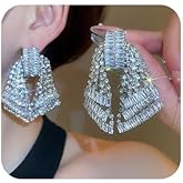 Missgrace Women Silver Hypoallergenic Rhinestone Earrings Dangling Sparkly Black Dangle Earrings Bow Chandelier Earrings Tassel Large Studs Crystal Statement Earrings for Women