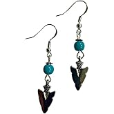 Arrowhead Charm Earrings with Turquoise Colored Stone Accent Beads on Sterling Silver Earwires