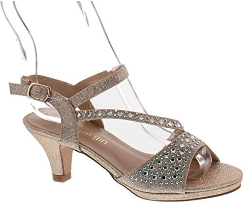 De Blossom Girls K-Stella-2 Stunning Strappy Dress Heel Metallic Party Shoes,K-Stella-2 Nude,2