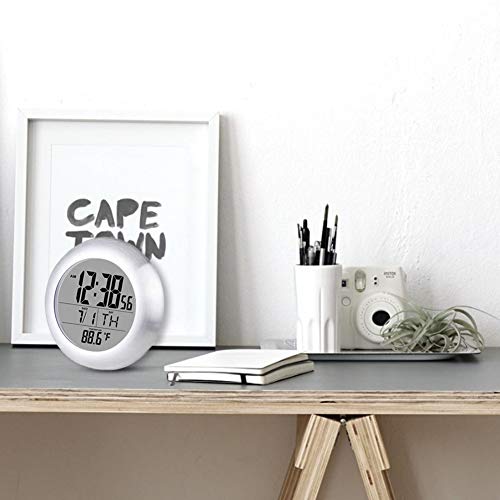 OCEST Digital Bathroom Shower Kitchen Wall Clock, Waterproof for Water Spray, Temperature Humidity Calendar 6.8 Inches Large Display Desk Clock with Suction Cup Hanging Hole Shelf Stand - White - Thumbnail 5