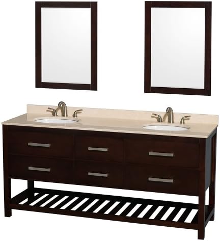Wyndham Collection Natalie 72 inch Double Bathroom Vanity in Espresso, Ivory Marble Countertop, Undermount Oval sinks, and 24 inch Mirrors