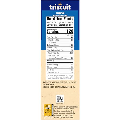 TRISCUIT ORIGINAL WHOLE GRAIN WHEAT CRACKERS, VEGAN CRACKERS, HEALTHY SNACKS, LUNCH SNACKS, 8.5 OZ
