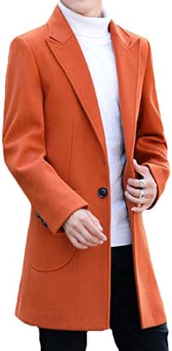 SELX Men One Button Long Sleeve Slim Fit Notched Lapel Trench Coat Windbreaker
