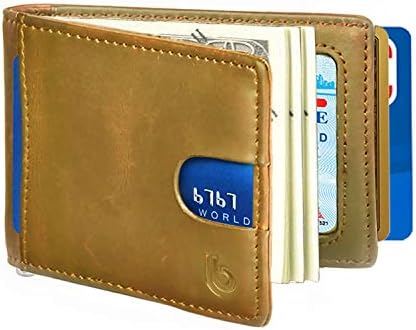 Mens Slim Minimalist Front Pocket Bifold Wallet with Money Clip Finest Genuine Leather RFID Blocking Secure