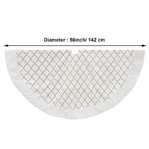 New Traditions 56 Inch Velvet Tree Skirt with Faux Fur Border and Gold Glitter Design - Ivory