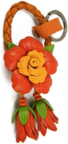 JJeShopping Anemone Flower Women's Leather Keychain, Orange