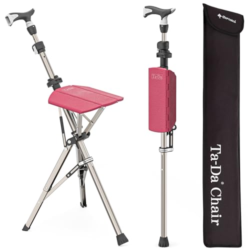 TA-Da Chair PRO - Gehstock mit Sitz, ultraleichter Aluminiumrahmen & robuster Klapphocker (bis zu 120 kg), zusammenklappbares Design, ideal für Reisen