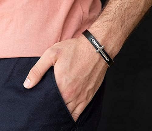 Men's Cross Bracelet, Brown Leather Stainless Steel Cross