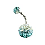 Pretty Belly Button Ring with Gradual Color Crystal Ferido Ball Navel Ring for Women/Girl (Light blue)