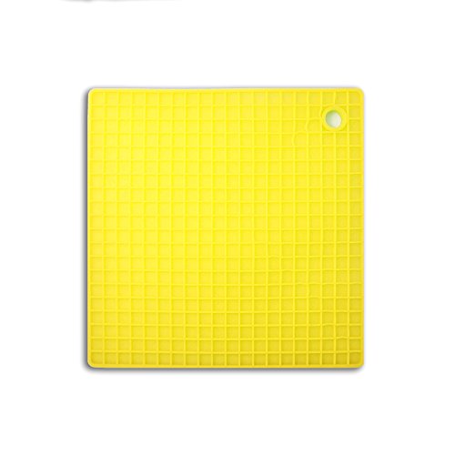 BOBILIFE-Foursquare Silicone Trivets - Multi-purpose Silicone Pot Holders, Spoon Rest and Kitchen Table Mat - Insulated, Flexible, Durable, Non Slip Hot Pads and Coasters ( Pack of 2 Pieces ) (Yellow)